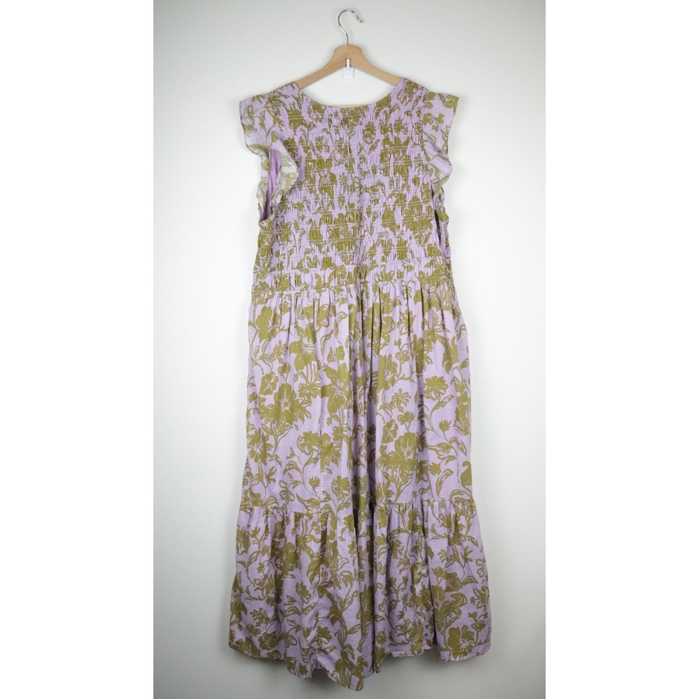 Anthropologie The Peregrine Midi Dress 2X Mauve Floral Smocked Tiered - Picture 3 of 10